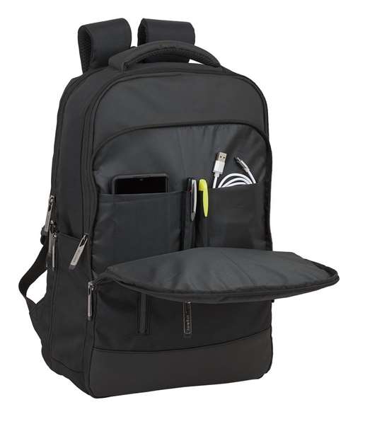 Safta Business - Sac à dos portable 15,6 pouces avec compartiment pour tablette et port USB pour ordinateur portable, nylon 900D - Noir