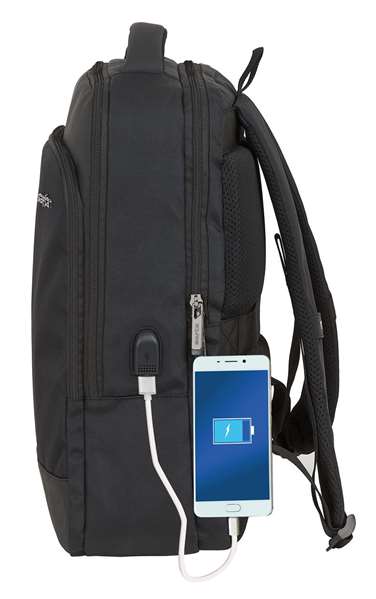 Safta Business - Sac à dos portable 15,6 pouces avec compartiment pour tablette et port USB pour ordinateur portable, nylon 900D - Noir