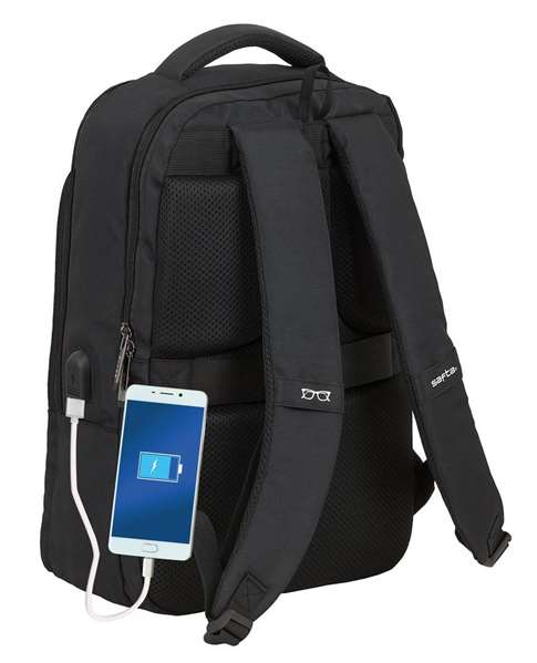 Safta Business - Sac à dos portable 15,6 pouces avec compartiment pour tablette et port USB pour ordinateur portable, nylon 900D - Noir
