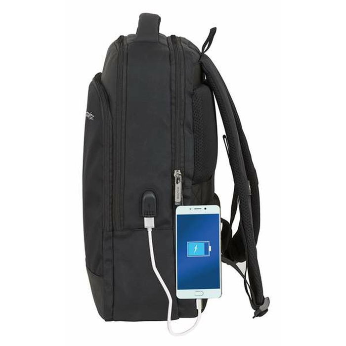 Safta Business - Sac à dos portable 15,6 pouces avec compartiment pour tablette et port USB pour ordinateur portable, nylon 900D - Noir