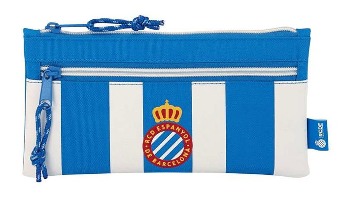 Safta Portatodo Dos Cre. Rcd Espanyol, Porte-tout 2 compartiments en polyester 600D, Langue espagnole, 22x11 cm, Blanc et Bleu, Enfant 3 ans