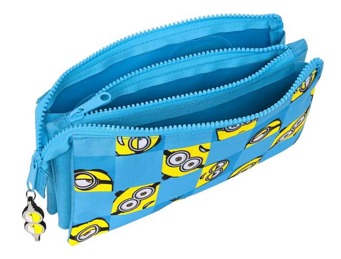 Safta Portatodo triple Minions "minionstatic" - Organisateur pour enfants 22x12x3 cm, Polyester 300D, Bleu, Âge recommandé 3 ans