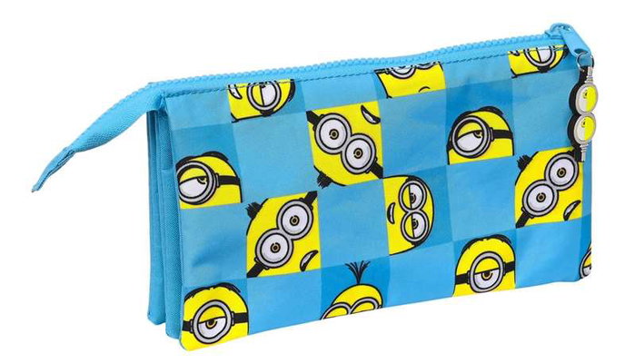 Safta Portatodo triple Minions "minionstatic" - Organisateur pour enfants 22x12x3 cm, Polyester 300D, Bleu, Âge recommandé 3 ans