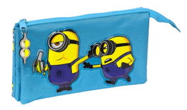 Safta Portatodo triple Minions "minionstatic" - Organisateur pour enfants 22x12x3 cm, Polyester 300D, Bleu, Âge recommandé 3 ans