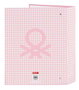 Benetton Chemise à anneaux 4 anneaux 35 mm large Vichy 27x33x6 cm - Dossier classeur en polyester 300D - Couleur rose clair