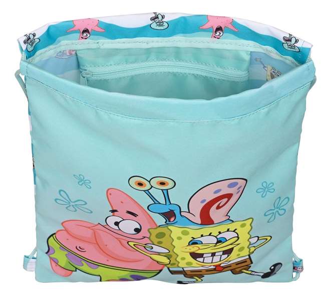 Safta Sac plat junior Bob Esponja "Stay Positive" 26x34x1 cm - Polyester 300D, pour 3 ans, bleu et blanc