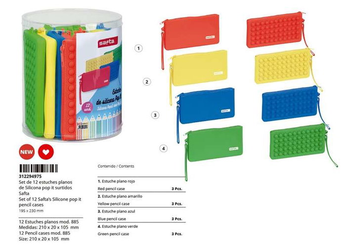 Safta Lot de 12 tapis sensoriels Pop It anti-stress en silicone, assortis, 19.5 x 23 cm, jouet pour enfants 3 ans et plus Safta Lot de 12 tapis sensoriels Pop It anti-stress en silicone, assortis, 19.5 x 23 cm, jouet pour enfants 3 ans et plus