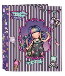 Safta - Classeur à 4 anneaux 35 mm, dos large, collection Gorjuss Fairground "Up and Away", 27 x 33 x 6 cm, polyester, violet