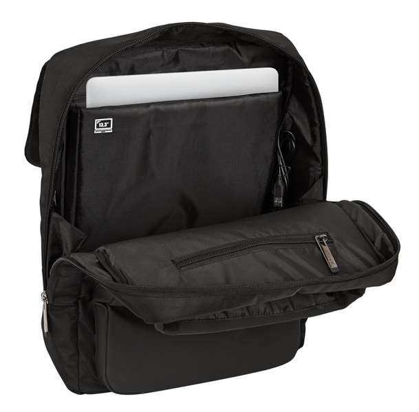 Safta Sac à dos pour ordinateur portable 13,3 pouces avec port USB et rabat, Business Noir, 29 x 39 x 12 cm