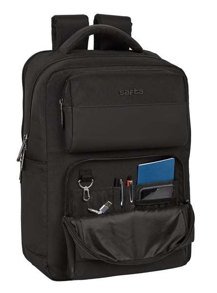Safta Sac à dos portable 15,6 pouces avec chargeur USB, 2 compartiments, 31 x 44 x 13 cm, Noir