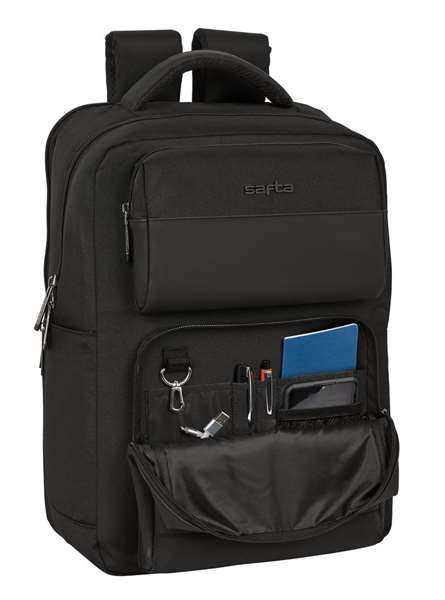 Safta Sac à dos portable 15,6 pouces avec chargeur USB, 2 compartiments, 31 x 44 x 13 cm, Noir