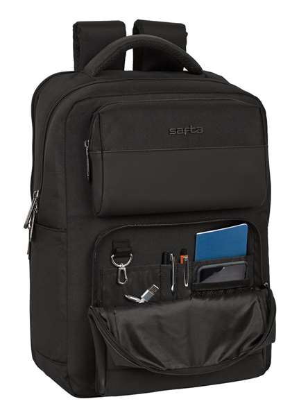 Safta Sac à dos portable 15,6 pouces avec chargeur USB, 2 compartiments, 31 x 44 x 13 cm, Noir