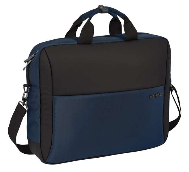Safta Maletin Business Dark Blue, Sacoche Ordinateur 15,6 Pouces et Tablet avec USB, 41 x 33 x 9 cm, Nylon 900D et Cuir PVC