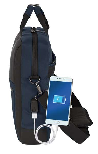 Safta Maletin Business Dark Blue, Sacoche Ordinateur 15,6 Pouces et Tablet avec USB, 41 x 33 x 9 cm, Nylon 900D et Cuir PVC