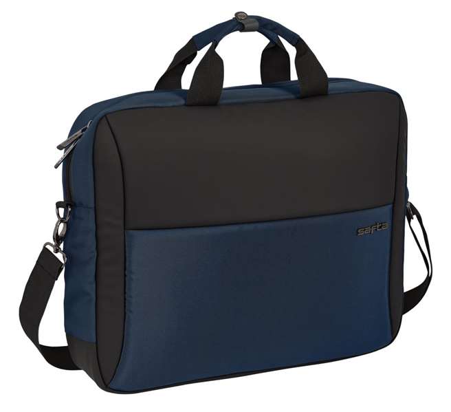 Safta Maletin Business Dark Blue, Sacoche Ordinateur 15,6 Pouces et Tablet avec USB, 41 x 33 x 9 cm, Nylon 900D et Cuir PVC