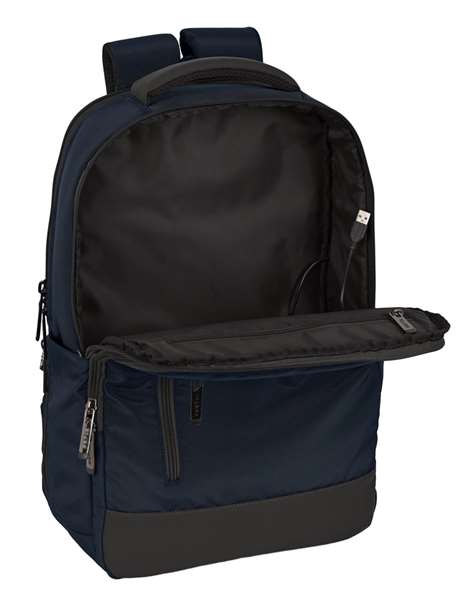 Safta Sac à dos portable 15,6" pour PC et tablette avec port USB et charge intégrée, Dark Blue, 29x44x15 cm, tissu nylon 900D