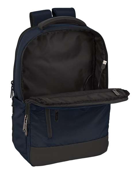 Safta Sac à dos portable 15,6" pour PC et tablette avec port USB et charge intégrée, Dark Blue, 29x44x15 cm, tissu nylon 900D