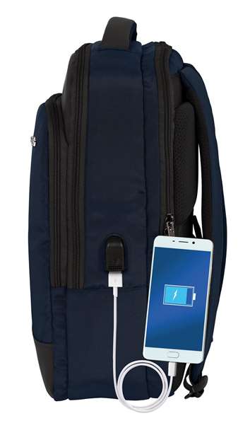 Safta Sac à dos portable 15,6" pour PC et tablette avec port USB et charge intégrée, Dark Blue, 29x44x15 cm, tissu nylon 900D