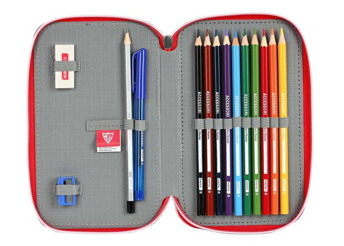 Safta Plumier Double Poche 28 Pièces Thème FC Séville - Trousse Scolaire 12,5 x 19,5 x 4 cm