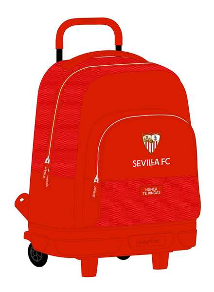 Safta Sac à dos grand avec roues compact extra simple Sevilla FC 33x45x22cm, 600D Polyester + 900D Nylon/PU, Rouge