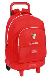 Safta Sac à dos grand avec roues compact extra simple Sevilla FC 33x45x22cm, 600D Polyester + 900D Nylon/PU, Rouge