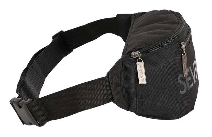Safta Riñonera Sevilla FC "Teen" - Sac banane officiel pour enfants, dimensions 23 x 12 x 9 cm, en polyester 600D, couleur noire