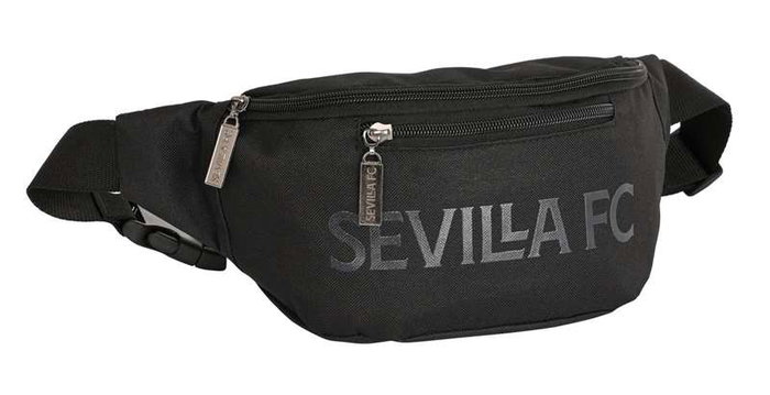 Safta Riñonera Sevilla FC "Teen" - Sac banane officiel pour enfants, dimensions 23 x 12 x 9 cm, en polyester 600D, couleur noire