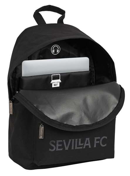 Safta Mochila Sac à dos pour ordinateur portable 14.1" Sevilla FC Teen 31x41x16 cm - Noir, Polyester 600D