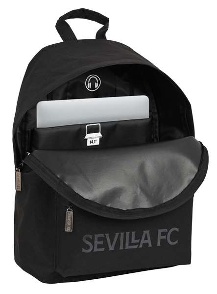 Safta Mochila Sac à dos pour ordinateur portable 14.1" Sevilla FC Teen 31x41x16 cm - Noir, Polyester 600D