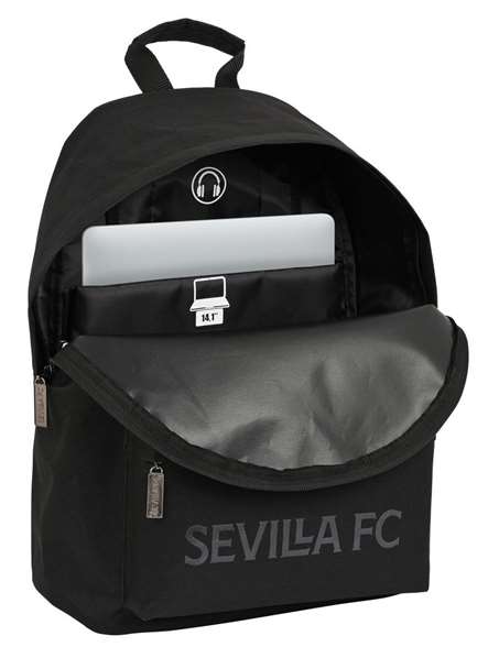 Safta Mochila Sac à dos pour ordinateur portable 14.1" Sevilla FC Teen 31x41x16 cm - Noir, Polyester 600D