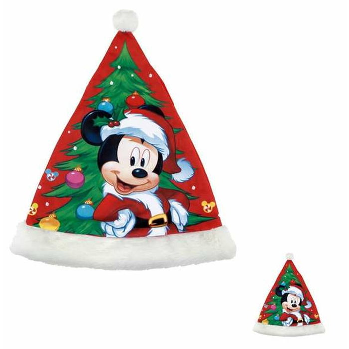 Bonnet de Père Noël Mickey Mouse Bleu Rouge 37 cm Enfant