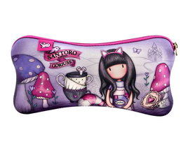 Safta Portatodo Plat en Néoprène Gorjuss "Cheshire Cat" - Pochette pour École, Voyage, Accessoires - 3 Ans et Plus, Polyester, Disponible en Bleu et Violet