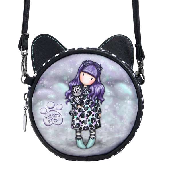 Safta - Mini bandoulière ronde Gorjuss™ "Smitten Kitten" - Sac à bandoulière pour enfants - Polyester, Noir ou Blanc - À partir de 3 ans