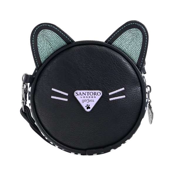 Safta - Mini bandoulière ronde Gorjuss™ "Smitten Kitten" - Sac à bandoulière pour enfants - Polyester, Noir ou Blanc - À partir de 3 ans