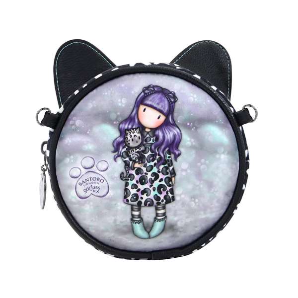 Safta - Mini bandoulière ronde Gorjuss™ "Smitten Kitten" - Sac à bandoulière pour enfants - Polyester, Noir ou Blanc - À partir de 3 ans