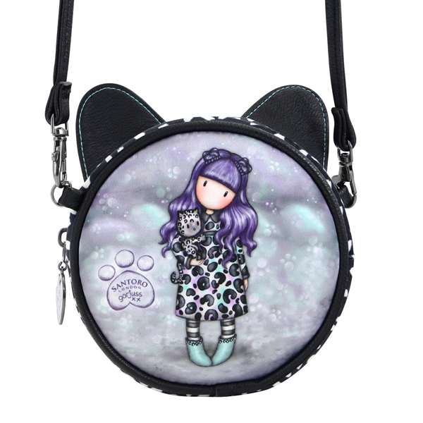 Safta - Mini bandoulière ronde Gorjuss™ "Smitten Kitten" - Sac à bandoulière pour enfants - Polyester, Noir ou Blanc - À partir de 3 ans