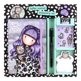 Safta Set de papeterie Gorjuss Smitten Kitten - Ensemble de fournitures de bureau pour enfants dès 3 ans, couleurs noir et blanc, polyester et polyuréthane