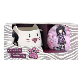 Safta Set de tasse et sous-verres Gorjuss Ruby Wild - Tasse à café et dessous de tasse en polyester et polyuréthane, gris