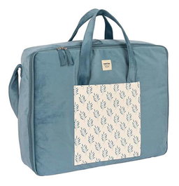 Safta Maleta Maternal - Sac à Langer Bébé avec Accessoires Tissu Velours, Design "Leaves", Vert Mer, Matériau Certifié REACH