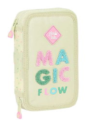 Glowlab Plumier double compartiment 28 pièces Magic Flow 12.5x19.5x4 cm, avec paillettes, 3 ans et plus, beige - Safta