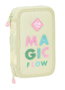 Glowlab Plumier double compartiment 28 pièces Magic Flow 12.5x19.5x4 cm, avec paillettes, 3 ans et plus, beige - Safta
