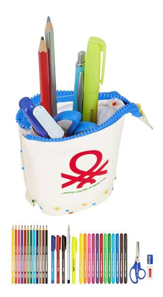 Safta Portatodo Benetton "Topitos" - Cubilete de voyage pour enfants, polyester 300D, couleur blanc cassé, 8x19x6 cm, dès 3 ans
