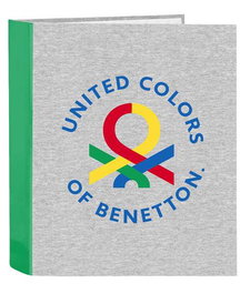 Benetton - Classeur à 4 anneaux 35 mm, dos large modèle "Pop", dimensions 27x33x6 cm, tissu, à partir de 3 ans, couleur gris