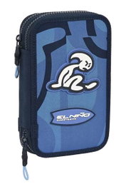 Safta Plumier Double Poche 28 Pièces Enfant "Bahia" 12,5 x 19,5 x 4 cm, Bleu, Polyester 300D - Conforme REACH