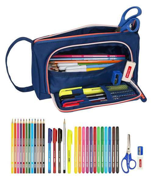 Kelme Portatodo avec pochette dépliante, intérieur rembourré, couleur bleu marine, dimensions 20x11x8.5 cm, polyester 600D