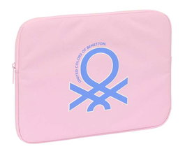 Benetton Housse d'ordinateur portable 14 pouces - Polyester 600D, rose clair, dimensions 34 x 25 x 2 cm