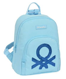 Safta - Mini Sac à Dos Benetton "Sequins" 25x30x13 cm, Polyester 600D, Bleu Clair