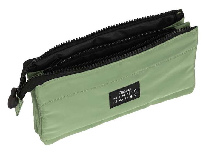 Safta Portatodo Triple Minnie Mouse Mint Shadow - Porte-tout triple 22x12x3 cm en tissu doux pour enfant de 3 ans, couleur vert militaire