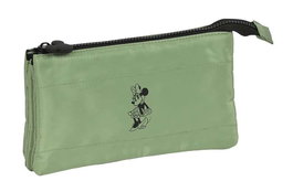 Safta Portatodo Triple Minnie Mouse Mint Shadow - Porte-tout triple 22x12x3 cm en tissu doux pour enfant de 3 ans, couleur vert militaire