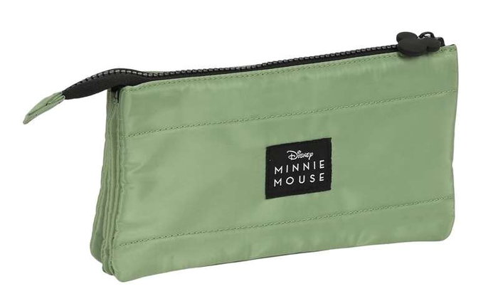 Safta Portatodo Triple Minnie Mouse Mint Shadow - Porte-tout triple 22x12x3 cm en tissu doux pour enfant de 3 ans, couleur vert militaire